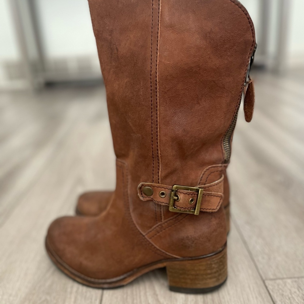 Vero Cuoio By Johnston Murphy Brown Soft Leather Block Heel Biker Boots 7